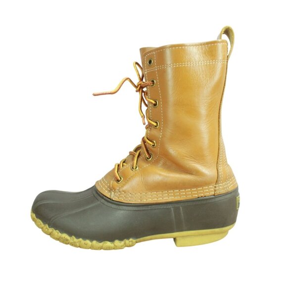 LL Bean Women's Brown Leather Lace Up Unlined Mid Calf Duck Boots Size 9 M - Picture 1 of 10